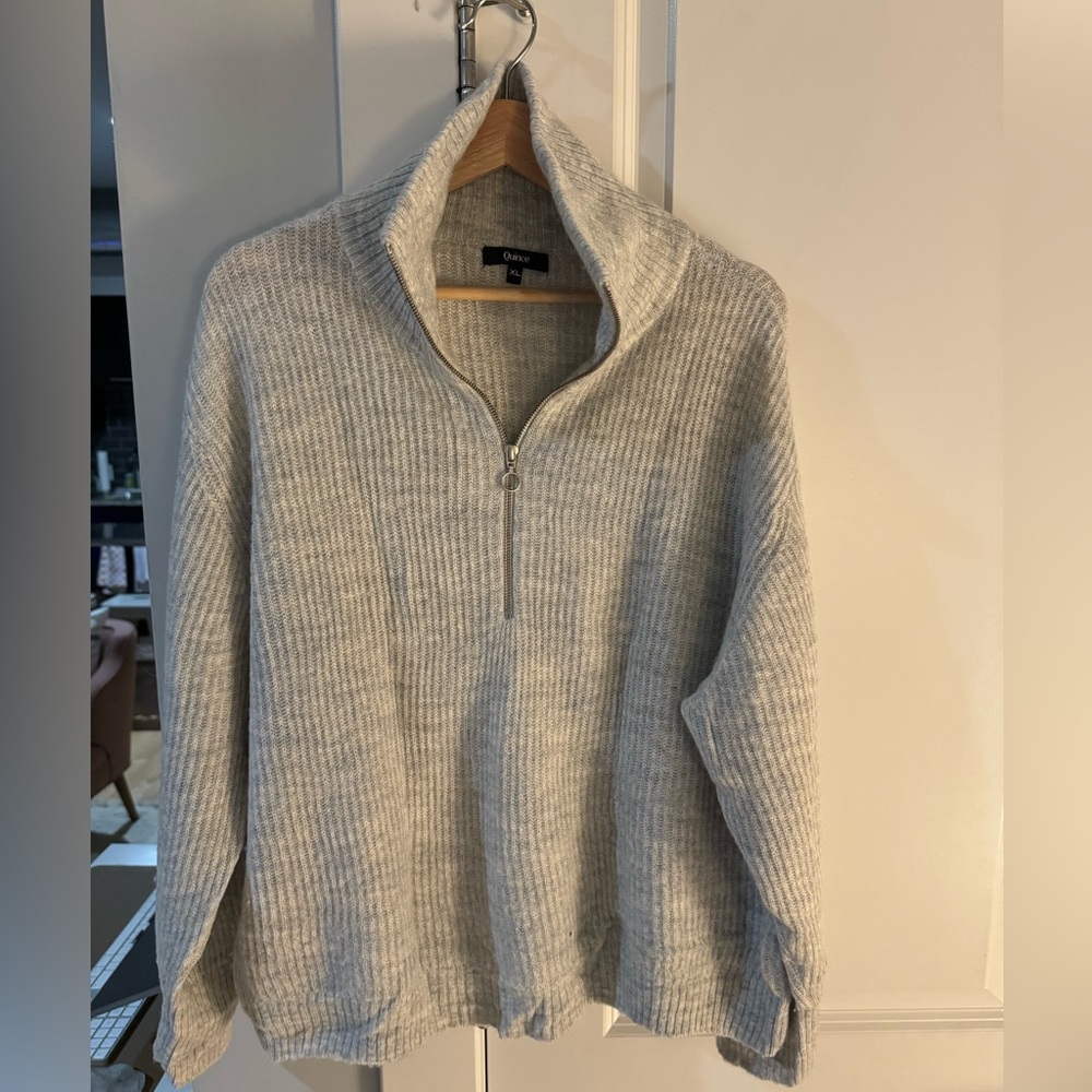 Quince Baby Alpaca-Wool Quarter Zip in Light Gray - XL